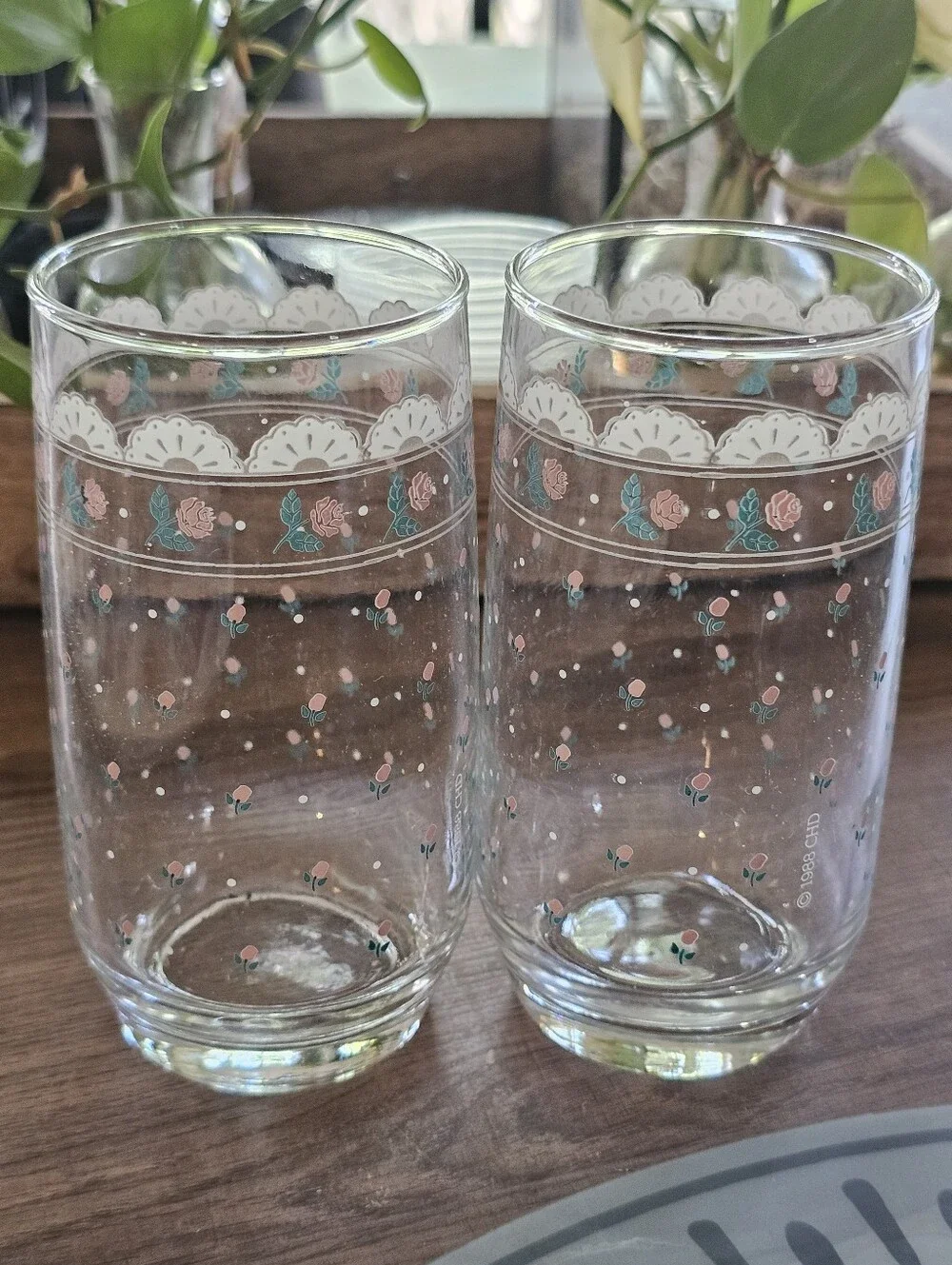 80s Cottagecore Floral Lace Glass Cups CHD Iced Tea Rose Glasses 1988 Victoriana